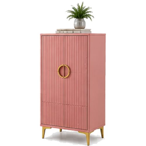 Blush pink fluted storage cabinet with gold ring handle