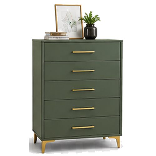 Sage green 5-drawer chest with gold handles