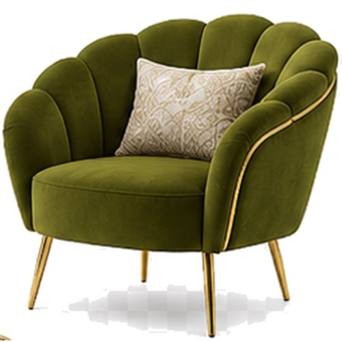 Olive green scalloped petal-back accent chair with gold legs